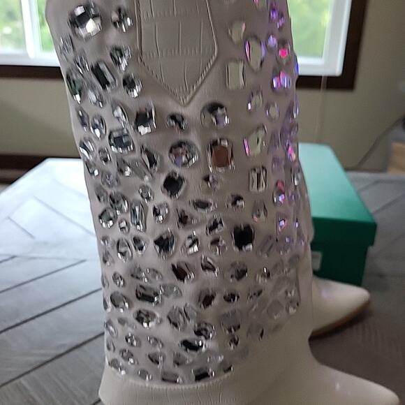 Lauren Lorraine Hana Cowboy Boots Womens White Rhinestone Stiletto Heel - Picture 7 of 12